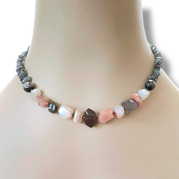 Peyote Bird Necklace Sterling Silver Moonstone Labradorite Agate Beaded 15" Boho - Picture 3 of 16
